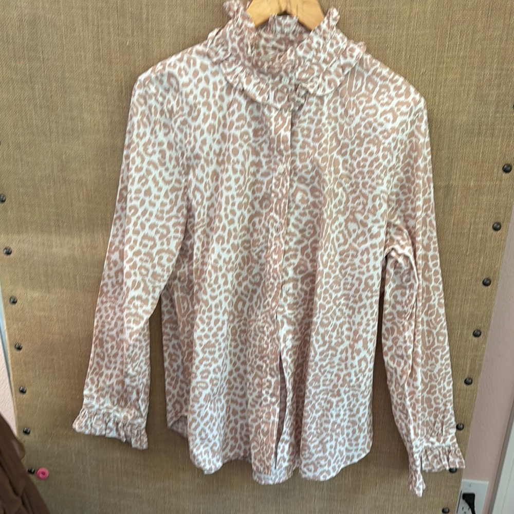 J. Crew Cream Ruffled Bib Collar Button Down Shirt